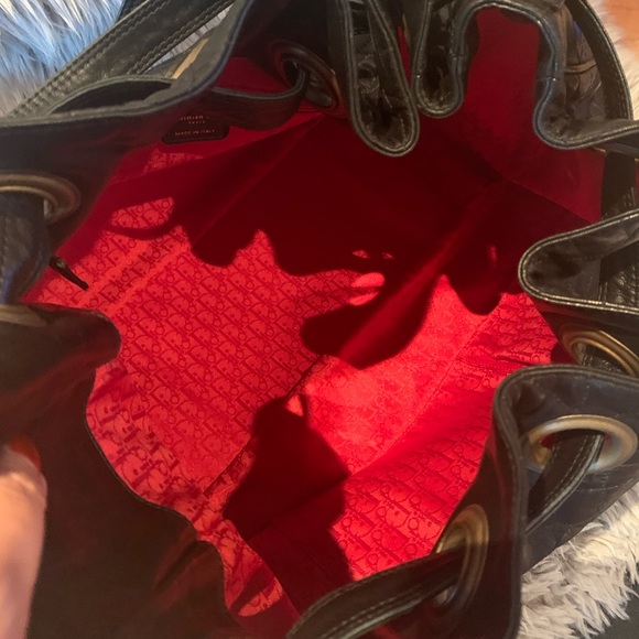 DIOR BLACK LAMBSKIN CANNAGE DRAWSTRING BAG - Picture 10 of 16